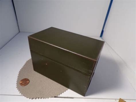 Vintage Steel Metal Index Card File Box 3x5 Army Green New 